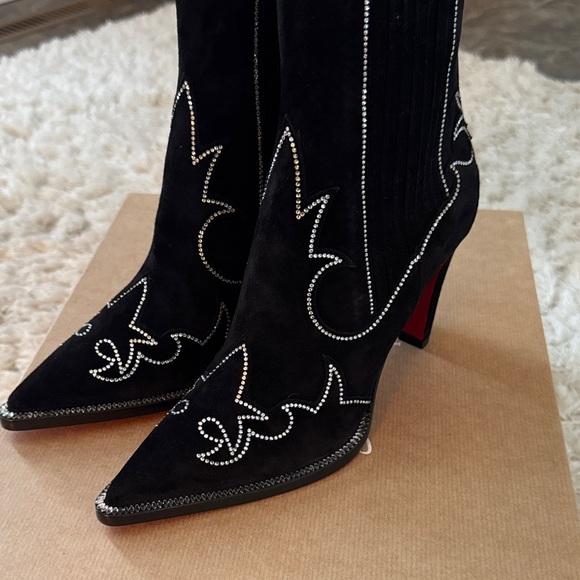 Christian Louboutin Santia ✨ Suede and Crystal Boots✨size 36-NEW - Picture 3 of 8